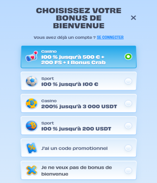 Bonus d'inscription Casino OnlySpins en France